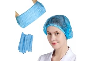 KEEBZXY Blue Disposable Bouffant Cap 100 Pcs, 21inch Hair Net, Non-woven Elastic Dust Bouffant Cap Hair Nets for Food Service Workers Kitchen Labs & Beauty Salon Shower Cap for Women