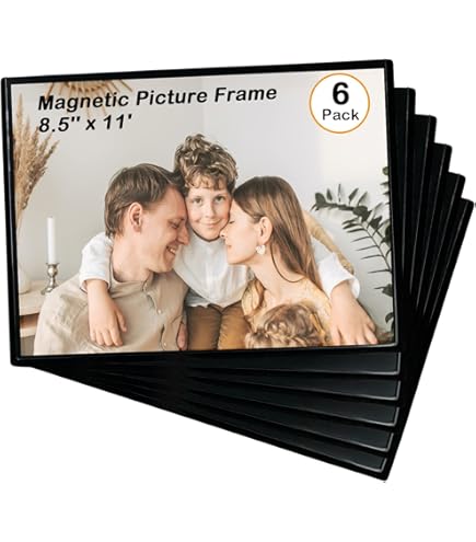 CRUGLA Lot De 8 Cadres Photo Magnétiques 12,7 X 17,8 Cm Pour Réfrigérateur, Feuille Magnétique Modifiée Avec Dos Autocollant, Noir 12,7 X 17,8 Cm Pour Fenêtre En Verre, Porte Et Cabine