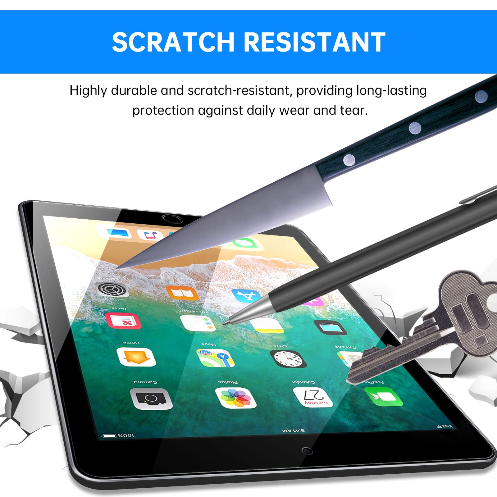 avakot-2 Pack Screen Protector for iPad 6th Generation 9.7 Inch, Anti-Scratch Tempered Glass Film for iPad 5th Gen/Air 2/Air 1/Pro 9.7, Touch Sensitive Tempered Glass Screen Protector for iPad 9.7