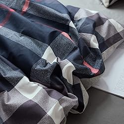 Cottonight Navy Blue Plaid Comforter Set King