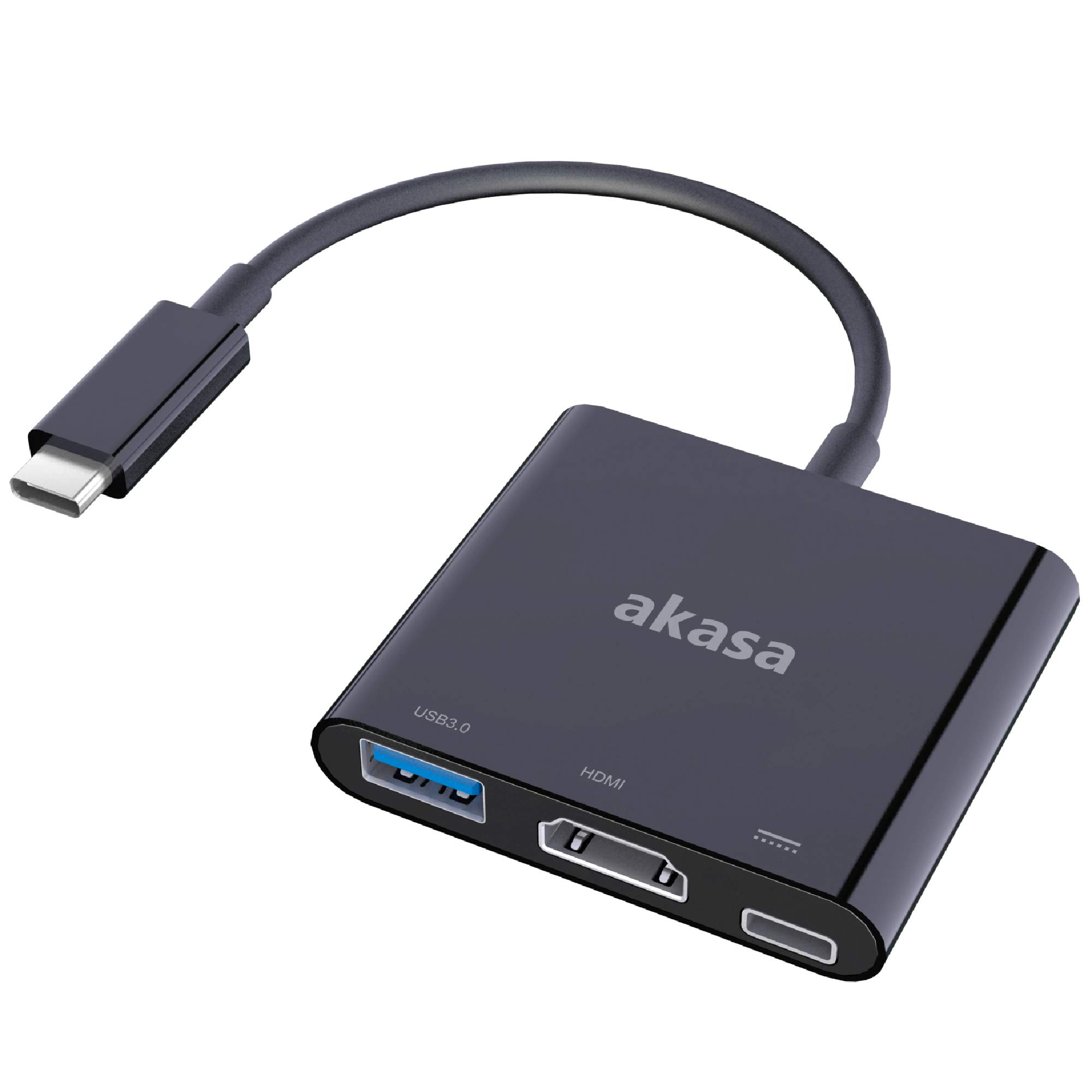 Akasa Type-C to HDMI and Power Delivery adapter with extra USB3.0 Type-A port | USB 3.1 | 4K UHD | 40W PD | 5Gbps USB 3.0 | AK-CBCA01-15BK | Compatible with MacBook, Dell, Lenovo and More