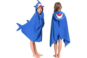 OLAOLA Shark Hooded Towel for Kids 3-12 Years, 28" x 53" Soft Thick Absorbent Beach Towels, Toddler Bath Towel Wrap, Swim Pool Towels Poncho for Boys Girls