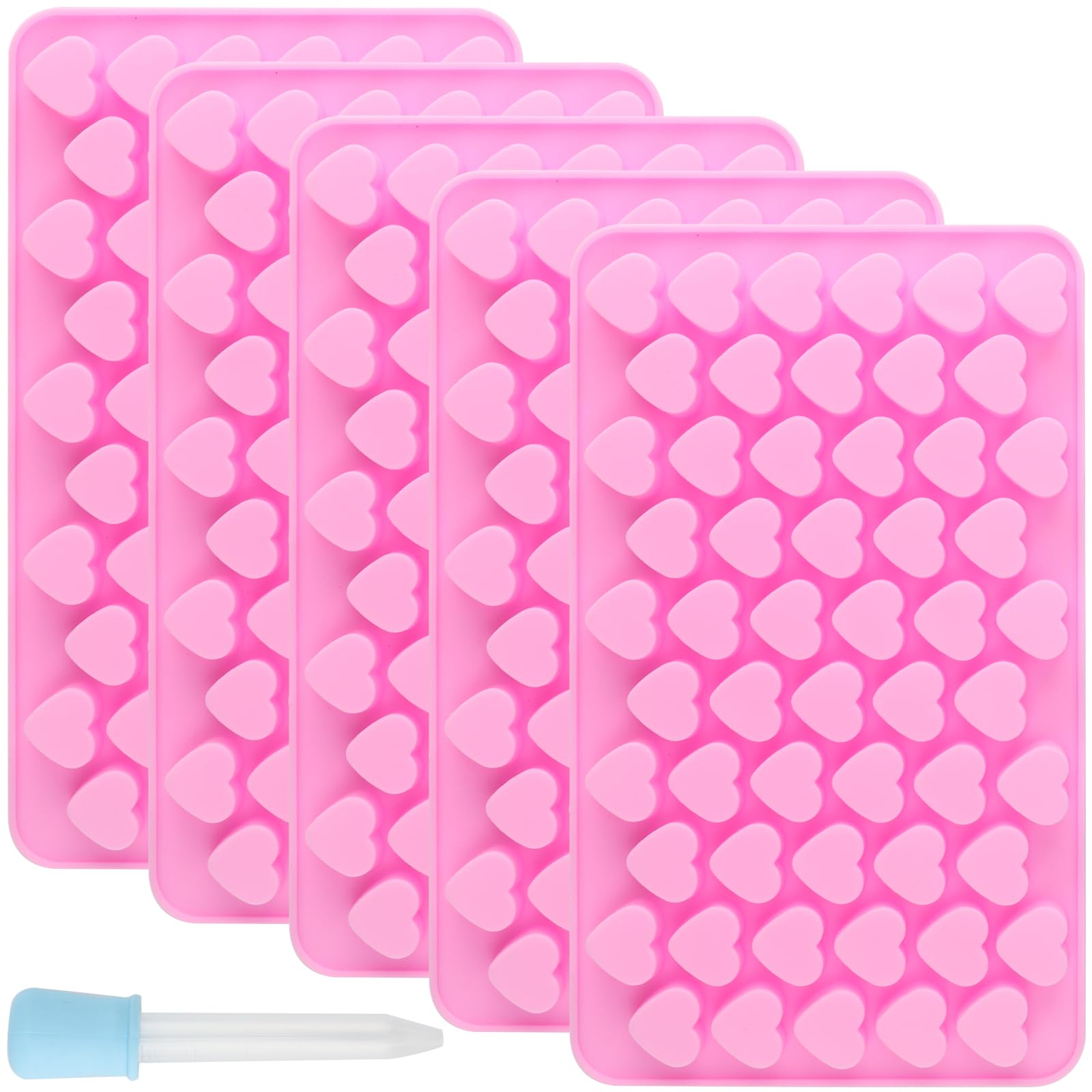 DAKFOOK 5 Pcs Heart Silicone Mould, 55 Cavity Wax Melt Moulds with 1 Dropper, Candy Gummy Molds, Baking Craft Mold for Soap, Candle DIY Making