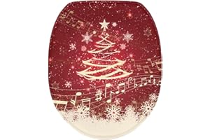 Luarisgur Christmas Toilet Seat Cover - Snowflake Tree Red for Bathroom Decor - Elongated Xmas Holiday Lid With Elastic Bottom