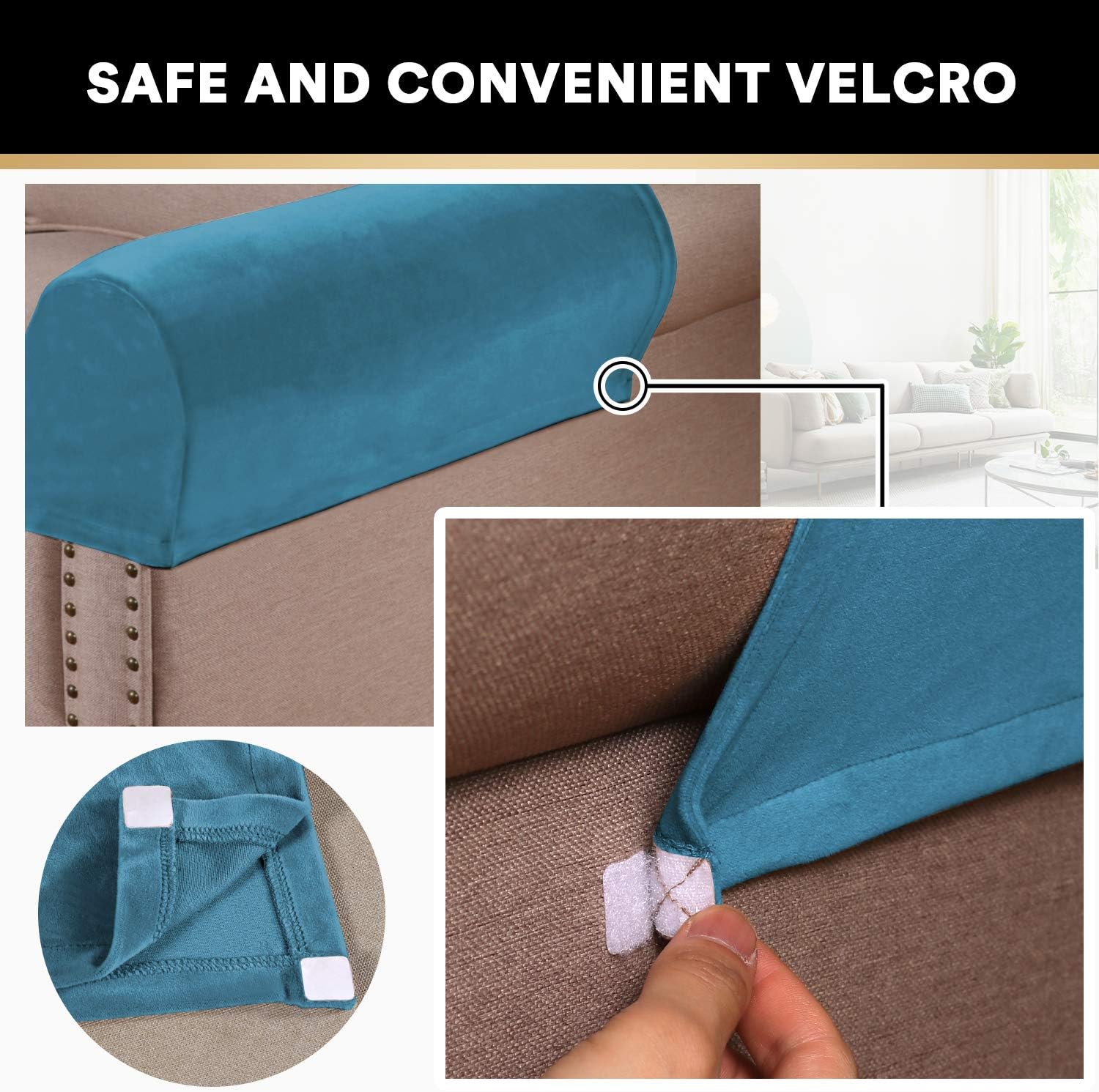 PrinceDeco Thick Velvet Stretch Armrest Covers for Chairs and Sofas Armchair Covers for Arms Couch Arm Covers Armrest Covers for Sofa Non Slip (2 Pack: Blue): Furniture & Decor