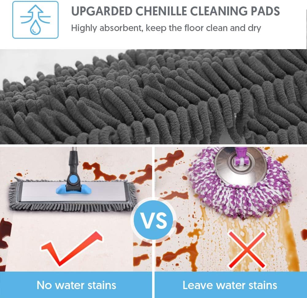 Microfiber Floor Hardwood Mop - MANGOTIME Dust Wet Mop with 4 Washable Chenille & Microfiber Pads and Aluminum Plate, Flat Mop for Floor Cleaning Laminate Tile Vinyl Kitchen Home Mint: Health & Personal Care