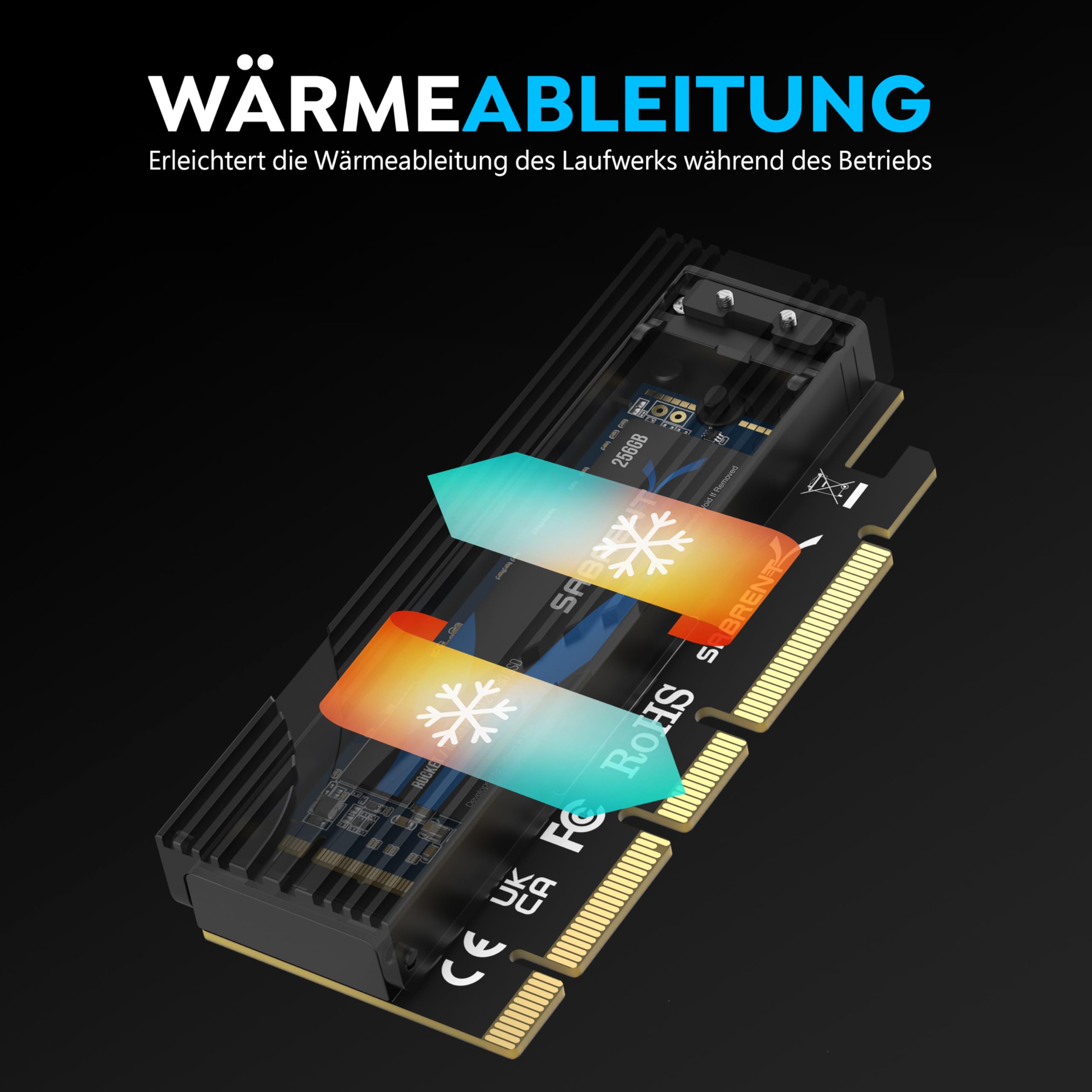 SABRENT M.2 NVMe zu PCIe x16 Adapter für Gen5 SSDs PCIe 5.0, Werkzeuglose Zusatzkarte mit Aluminium-Kühlkörper (EC-TFPE) 5