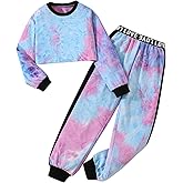 LuxyBear Girls 2 Piece Outfits Tie Dye Long Sleeve Crop Tops Sweatshirt and Sweatpants Jogger Set