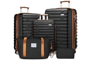 LARVENDER Luggage Sets 5 Piece, Expandable Luggage Suitcase Set Clearance, Suitcases with Wheels, Hardside Hard Shell Luggage with TSA Lock (5pcs Black Brown)