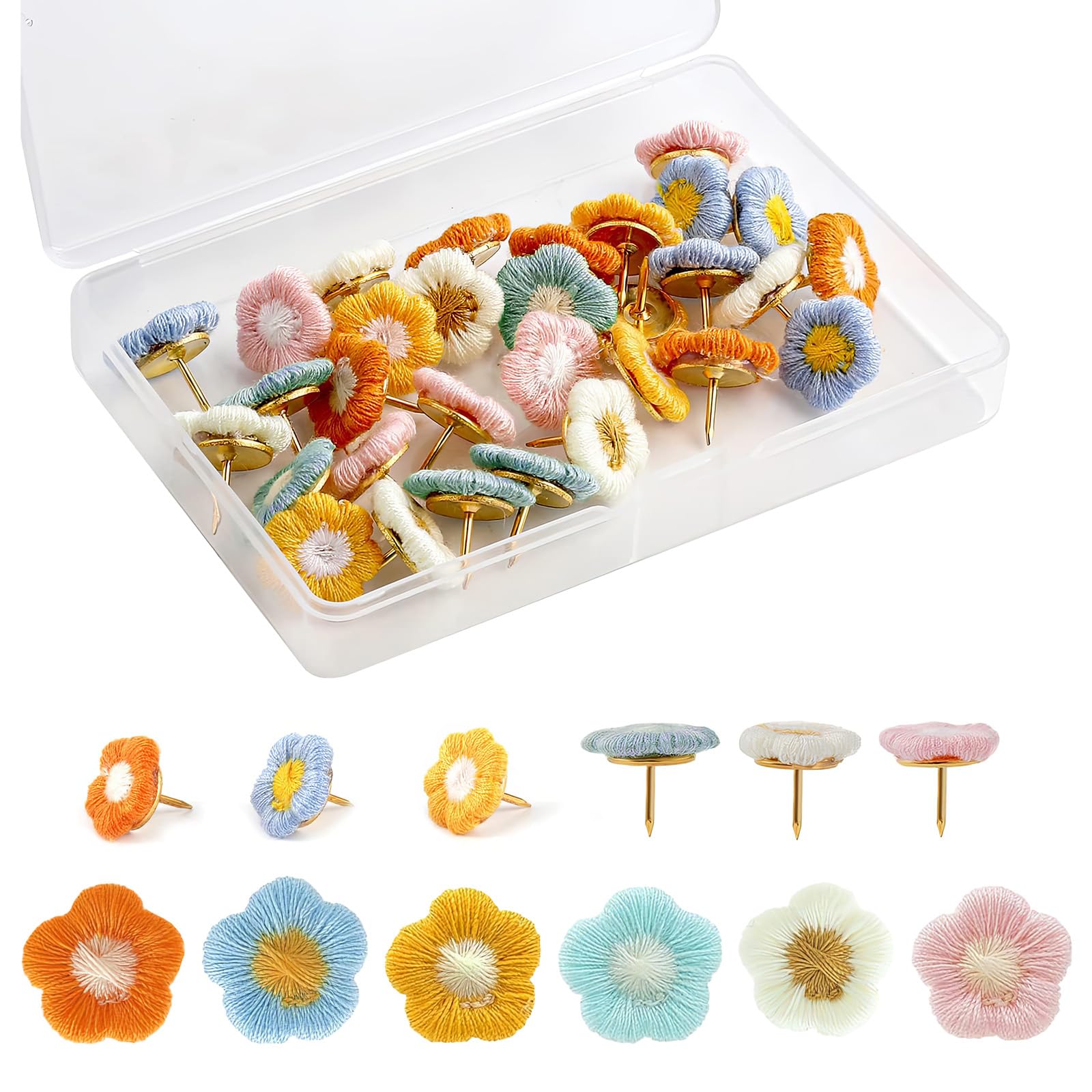 maxtachi 30 PCS Flower Push Pins, Drawing Pins with Storage Box, Decorative Push Pins, Flower Thumb Tacks Cork Board Pins for Maps Posters Photos Display Office Home