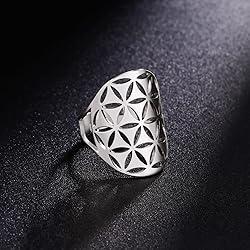Amaxer Cutout Flower of Life Mandala Ring for Women