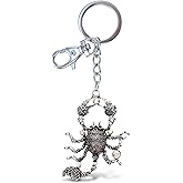 Aqua79 Scorpion Keychain - Silver 3D Sparkling Charm Rhinestones Fashionable Stylish Metal Alloy Durable Key Ring Bling Crystal Jewelry Accessory With Clasp
