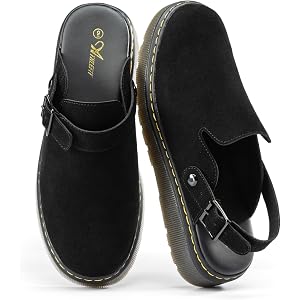 Athlefit Men's Suede Clogs Slip-On Comfortable Casual Shoes Slingback Mules | All-Day Latex Cushioned Footbed, Adjustable Buc