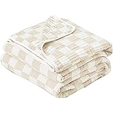 Ultra Soft Cozy 100% Cotton 6-Layer Muslin Baby Blanket 41"x41" Breathable Lightweight Checkered Swaddle Blankets for Baby Toddlers Boys Essentials Girls Birthaday Gifts All Seasons Cream