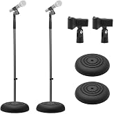 Pyle Universal Microphone Stand - Handheld Mic Compatible, Heavy Compact Base, Lightweight &amp; Compact Design, 2.8 to 5 Ft Height Adjustable Clamp, Pivot Angle Clip, Home/Studio Use (Pair)