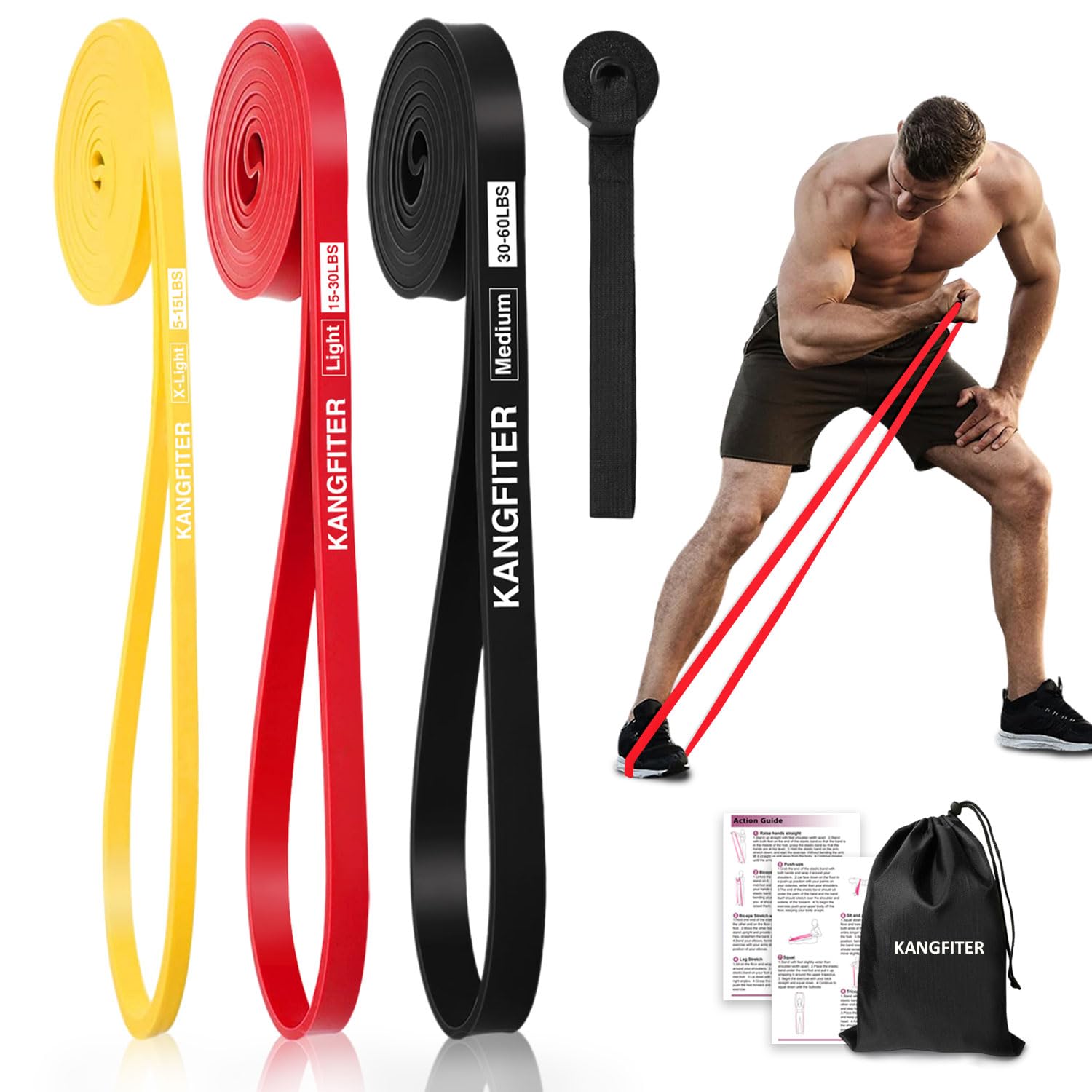 Photo 1 of KANGFITER Resistance Bands for Working Out, Pull Up Bands for Men Women, Thick Heavy Resistance Band Set with Door Anchor, Elastic Exercise Bands for Body Stretching, Physical Therapy, Home Workouts