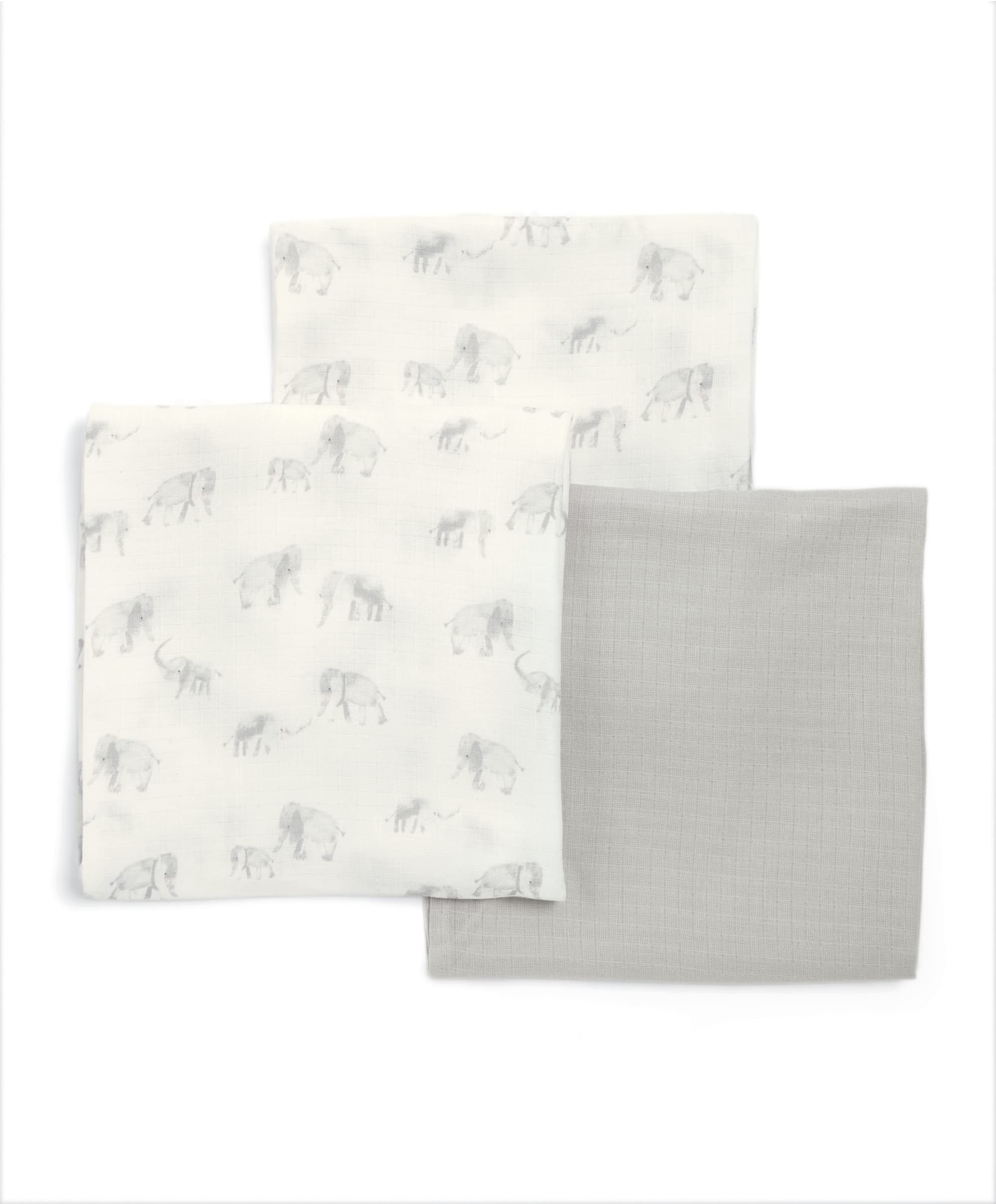 Mamas & Papas 3 Pack Large Cotton Muslin Squares, Elephant