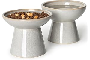 YauYik Raised Cat Food Bowl Set, 6.2inch Extra Wide Elevated Bowls, Shallow Food Dish Whisker Friendly for Cats & Small Dogs, Raised Design for Easy Eating, Grey, Set of 2