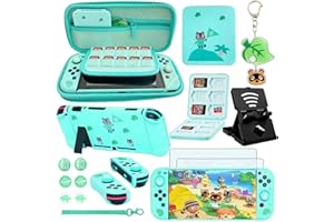 Accessories Bundle for Nintendo Switch Animal Crossing - YOOWA Accessory kit NS Animal Crossing Set with Carrying Case Protective Cover Screen Protector Game Card Holder Play Stand Thumb Grips