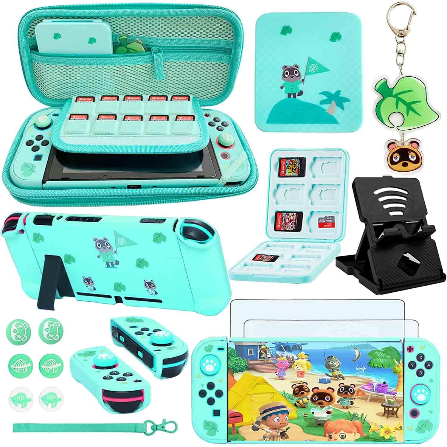 Photo 1 of Accessories Bundle for Nintendo Switch Animal Crossing - YOOWA Accessory kit NS Animal Crossing Set with Carrying Case Protective Cover Screen Protector Game Card Holder Play Stand Thumb Grips