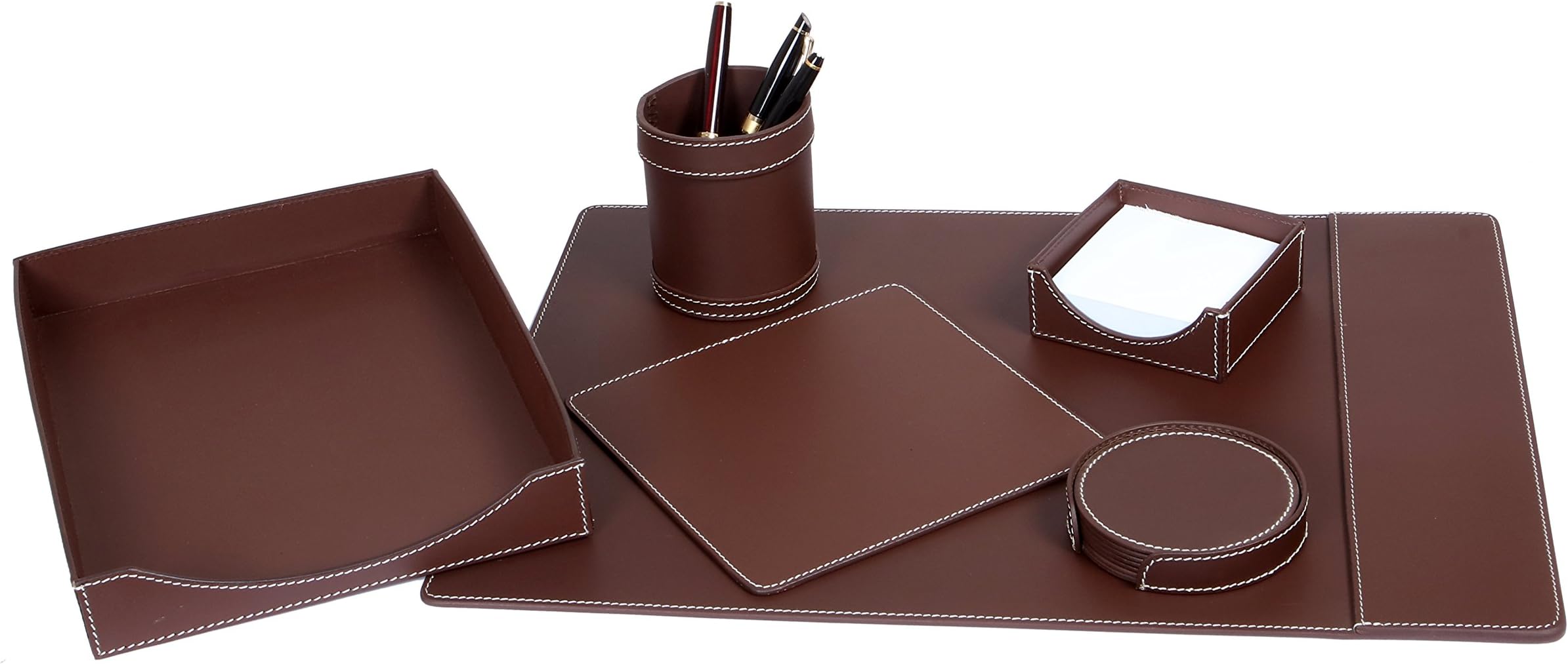 Nora Leather Office Desk Organiser Set (Brown)