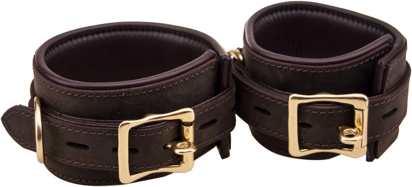 Bound by Loving Joy Nubuck Leather Ankle Restraints, Ankle Cuffs, Bondage Restraints, Bondage Gear, Brown & Gold - Image 5