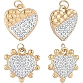 Beebeecraft 1 Box 6Pcs 18K Gold Plated Stainless Steel Heart Charms Hearts Valentines Charm with Crystal Rhinestones Love Shape Pendants for Jewelry Making Necklaces Earrings Keychain DIY Crafts