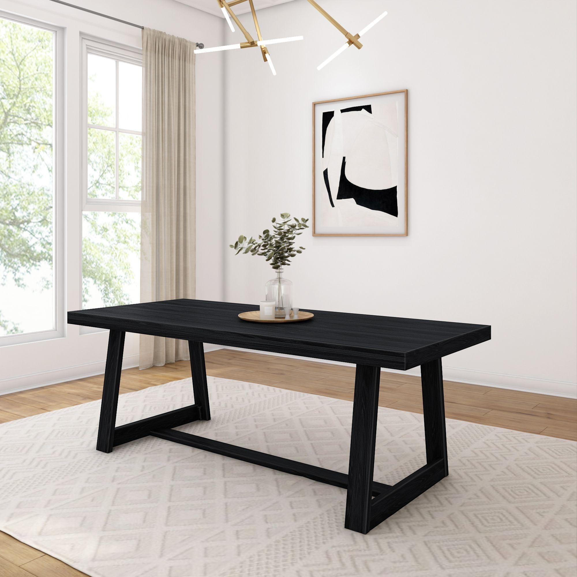 Photo 1 of *** SEE NOTES **Plank+Beam 84 Inch Farmhouse Dining Table, Solid Wood Rustic Kitchen Table, Large Wooden Rectangular Dinner Table for Dining Room, Home Office, Living Room Furniture, Easy Assembly, Black Wirebrush