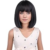 PATTNIUM Kids Black Wig Child Black bob Wig Short Black Wig for Girls Cosplay Party Synthetic Rose Net Daily Wear Wig (Black)
