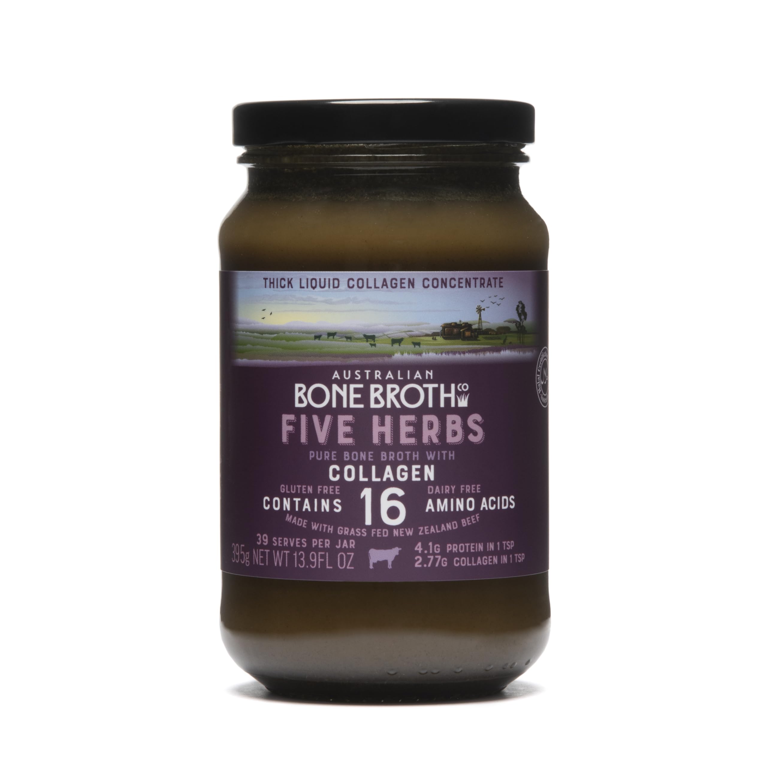 Five Herb Beef Bone Broth Concentrate with Italian Herbs – Premium Grass-Fed Beef Bone Broth for Keto Diet, Halal, Nutritional Beverage & Flavor Boost - Low Sugar, Low Carbs