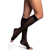SIGVARIS Women's DYNAVEN Sheer Calf Open-Toe Compression Socks, 15-20mmHg, LS - Large Short, Black