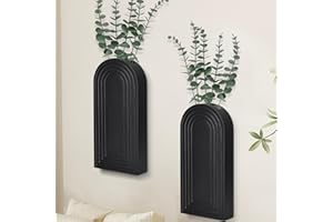 Uipame Wall Planter for Indoor Plants, Black Wall Decor for Living Room, Bathroom, Wood Wall Vases for Decor Dried Flowers and Faux Greenery, Set of 2 Modern Farmhouse Decor Hanging Planter