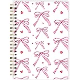 NSHIFMO Pink Bow Notebook, Cute Preppy Bow Item, Gift For Women, School Supplies For Girls, Stylish Pink Spiral Journal 5.5X8.3 Inches - A11