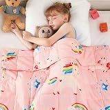 yescool Unicorn Weighted Blanket 5 Pounds Cooling Weighted Lap Blanket, Pink Rainbow Heavy Blankets, Breathable Weighted Throw Blanket Gift for 40-60lbs, 36"x48"