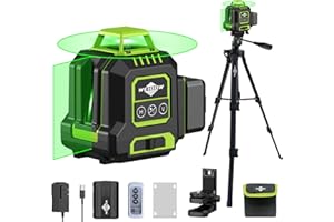 Weiddw Laser Level with Tripod，360° Self Leveling Cross Line Laser- Green Horizontal Line for Picture Hanging Construction, Floor Tile, Batteries & Carry Pouch Included