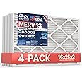 BNX TruFilter 16x25x2 Air Filter MERV 13 (4-Pack) - MADE IN USA - Electrostatic Pleated Air Conditioner HVAC AC Furnace Filters for Allergies, Pollen, Mold, Bacteria, Smoke, Allergen, MPR 1900 FPR 10