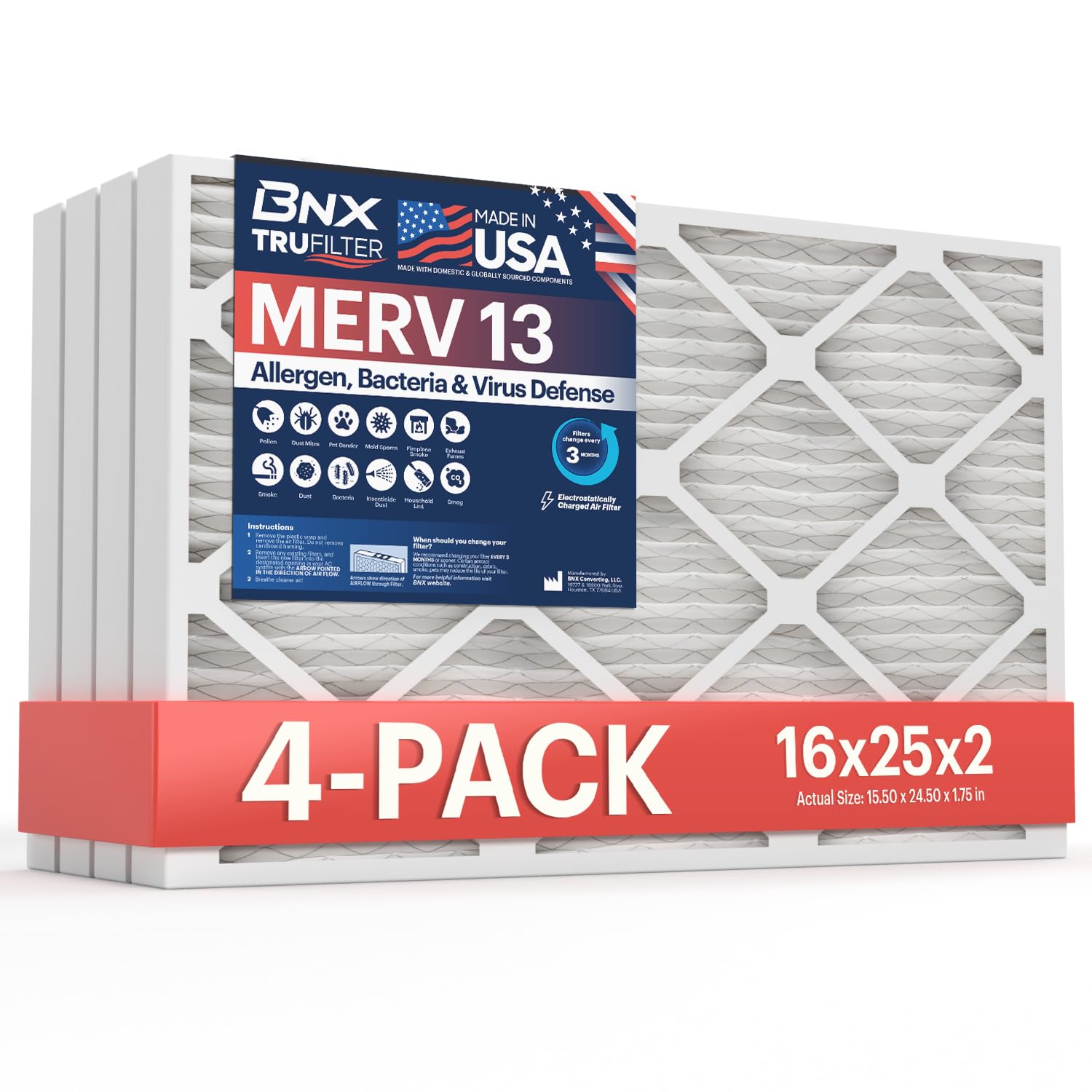 BNX TruFilter 16x25x2 Air Filter MERV 13
