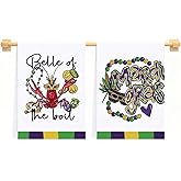 Mardi Gras Kitchen Towels Set of 2 – Colorful Purple Green Gold Microfiber Dish Towels with Crawfish & Beads Design, Absorbent Tea Towels for Carnival Decor & Mardi Gras Party Gifts (18×26 In)