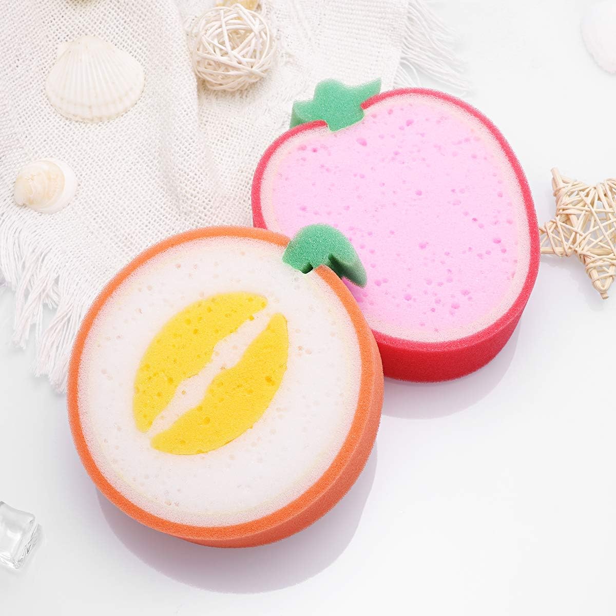 Healifty Fruit Shaped Bath Sponge Set for Kids 4Pcs Mango Honeydew Melon Strawberry Soft Exfoliating Shower Sponges for Gentle Skin Care and Fun Bath Time - Image 3