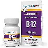 Superior Source No Shot B-12 Methylcobalamin 1,000 mcg, 60 Ct | Third-Party Tested Methylcobalamin B-12 Tablets Supporting Fast Energy Production and Brain Health, Non-GMO Formula
