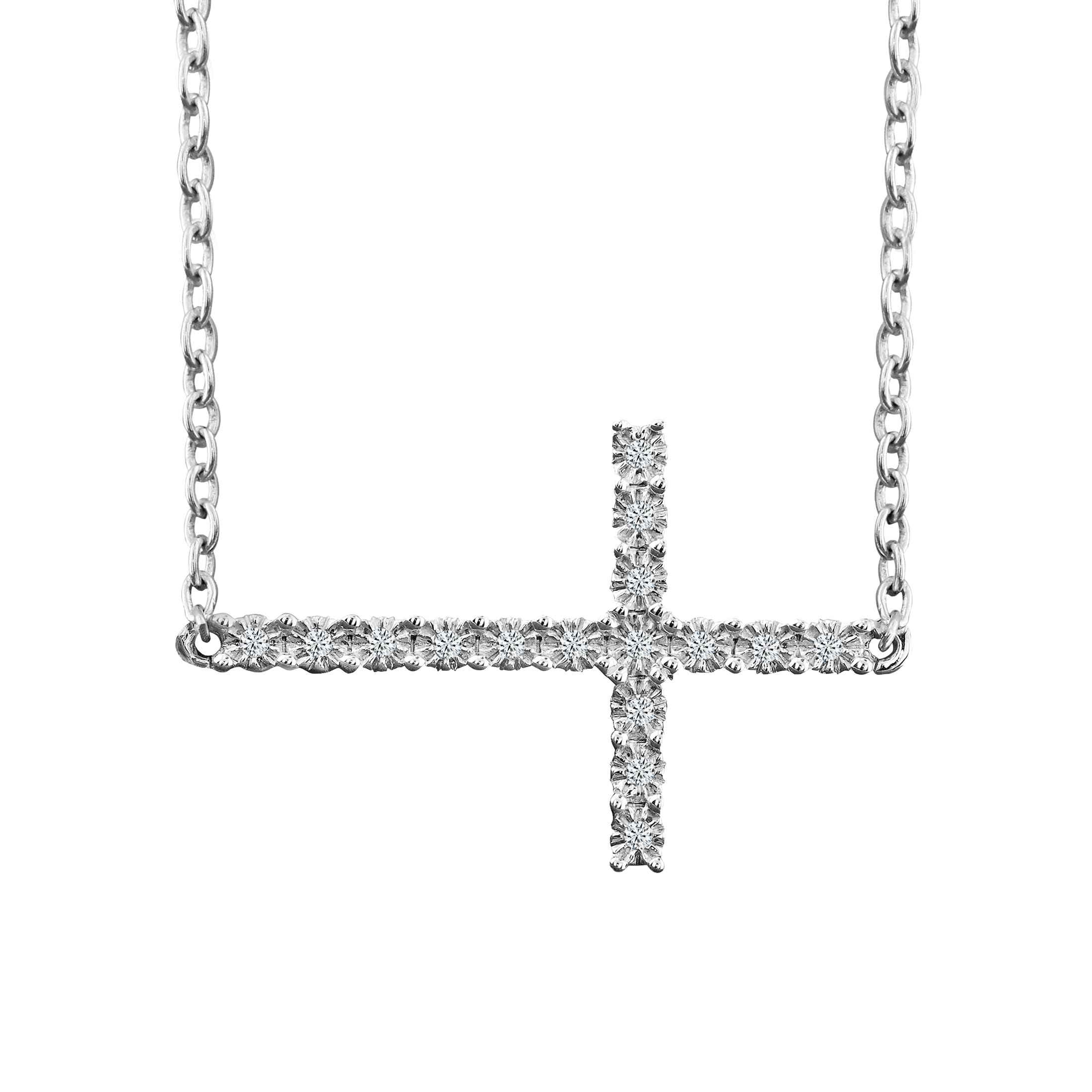 Dazzlingrock Collection 0.06 Carat (ctw) Round White Diamond Sideways Religious Cross Ladies Gold Charm Pendant, Available in Metal 14K18K Gold 925 Sterling Silver