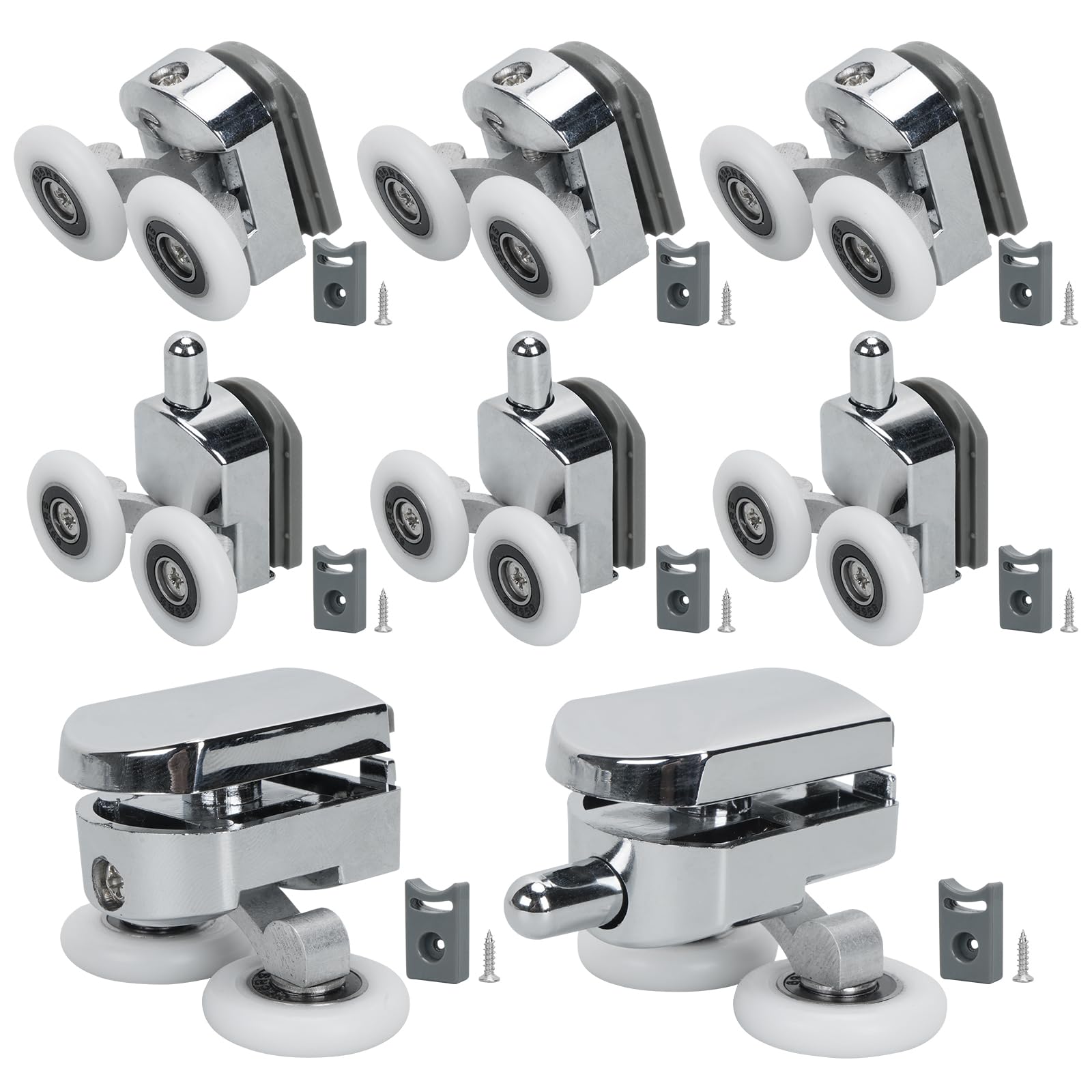Zythrem 8Pcs Shower Door Rollers for Curved Door 25mm Replacement Shower Door Wheels Chrome Shower Runners with Anti-Collision Block and Screws Shower Roller Wheels for Curved Glass Doors 4-6mm Glass