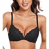 HACI Women's Push Up Bra Plunge Full Coverage Padded Underwire T-Shirt Lift Up Add One Cup Lace Support