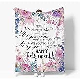 Horaldaily Retirement Flannel Blanket Throw, Purple Pink Floral Soft Fuzzy Plush Cozy Fleece Blankets for Couch Sofa Bed Lounging, Ideal Gifts for Women Mom Teacher Nurse Coworkers, 50x60