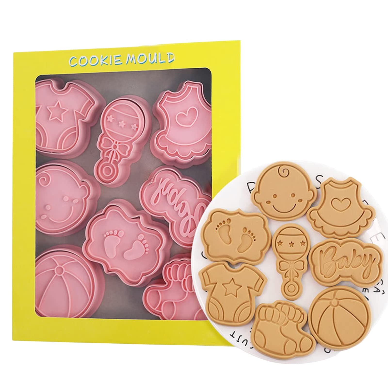 Baby Shower Cookie Cutter Set,8PCS Plastic 3D Cookie Stamps for Kids,Cartoon Biscuit Cutters for Baking,DIY Fondant Pastry Cake Decoration