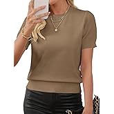 Libsorge Womens Short Sleeve Sweater Fall 2025 Business Casual Outfits Crewneck Lightweight Thin Sheer Knit T-Shirt Top