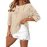 CRAZY GRID Women Casual Crochet Hollow Out Tops Spring Summer Half Sleeve Beach Swim Cover Ups Trendy Knit Outfits