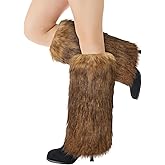 XEPST Faux Fur Fuzzy Leg Warmers Furry Boot Covers for Women, Women's Fur Leg Warmers Warm Fuzzy Boot Cuff Boot Sleeves for Party Costumes, Tie Dye Style, Brown + Black