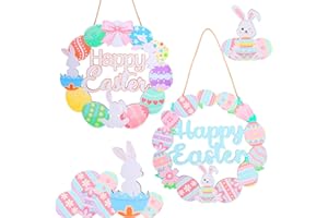 Moerstar 2 Pcs Easter Wreaths for Front Door, Easter Door Decorations with Happy Easter's Sign