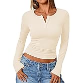 IEEILULU Long Sleeve Knit Tops - Women's Ribbed Henley Shirts V Neck Button Down Blouses Womens Casual Slim Fit Basic Tunic